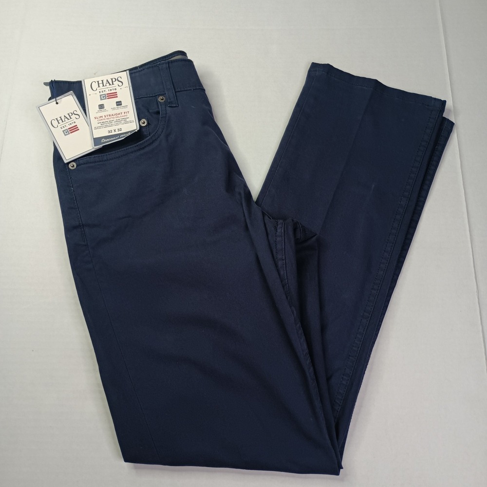 Chaps 5-Pocket Twill Pants Men's Size 32x32 Navy Blue Slim Straight Fit Stretch